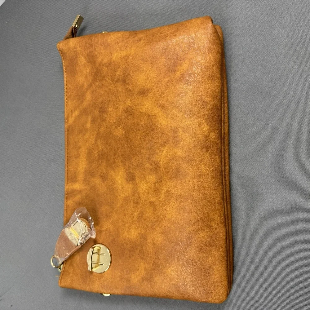 NGil Cognac Brown  Clutch, Shoulder Strap‎ Or Wristlet Strap NEW